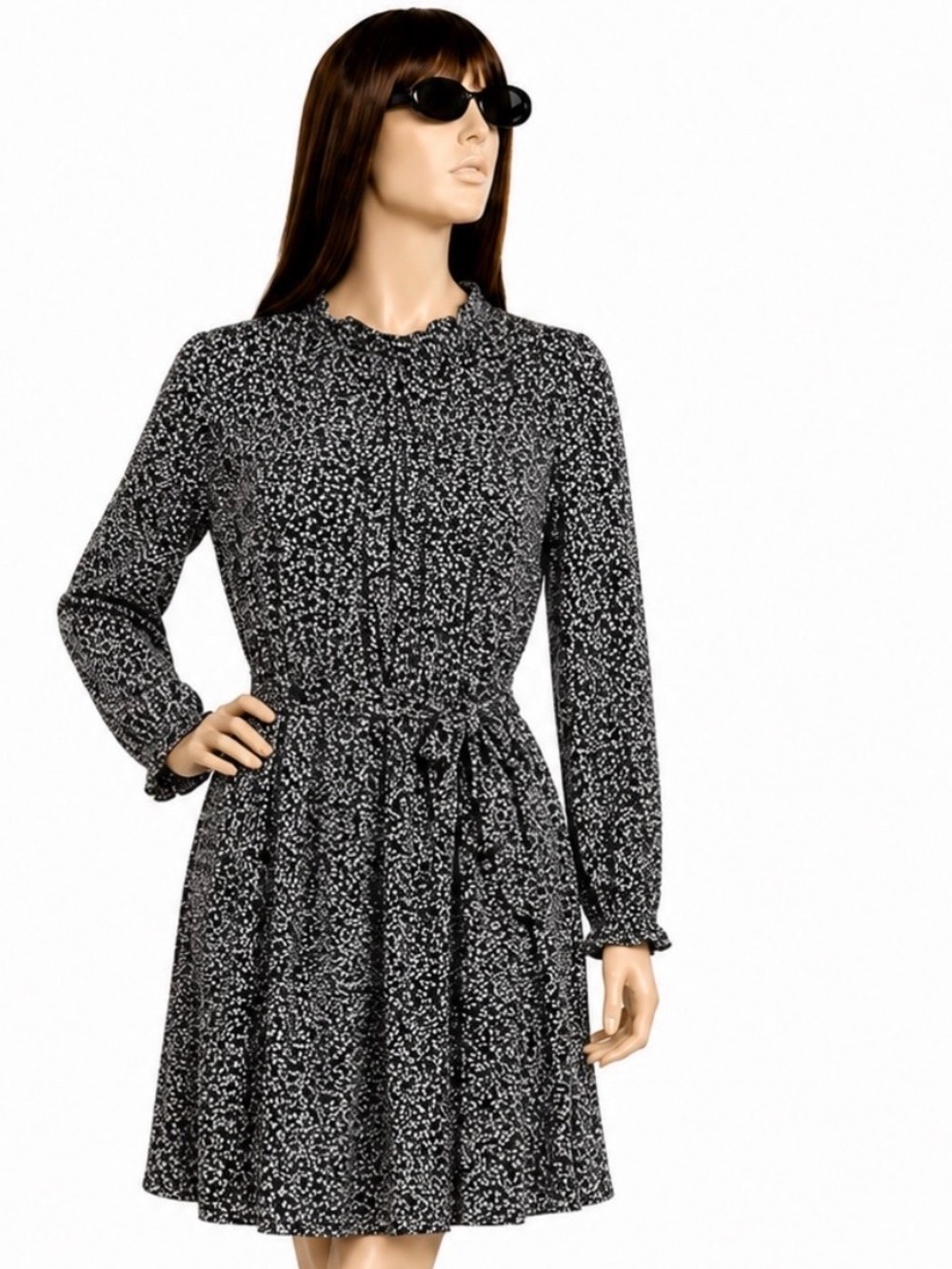 Boden Beige & Black Floral Long Sleeves Dres Size 12R